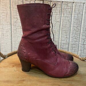VTG Western Victorian Red Leather Lace up Booties brogue 41 10 US